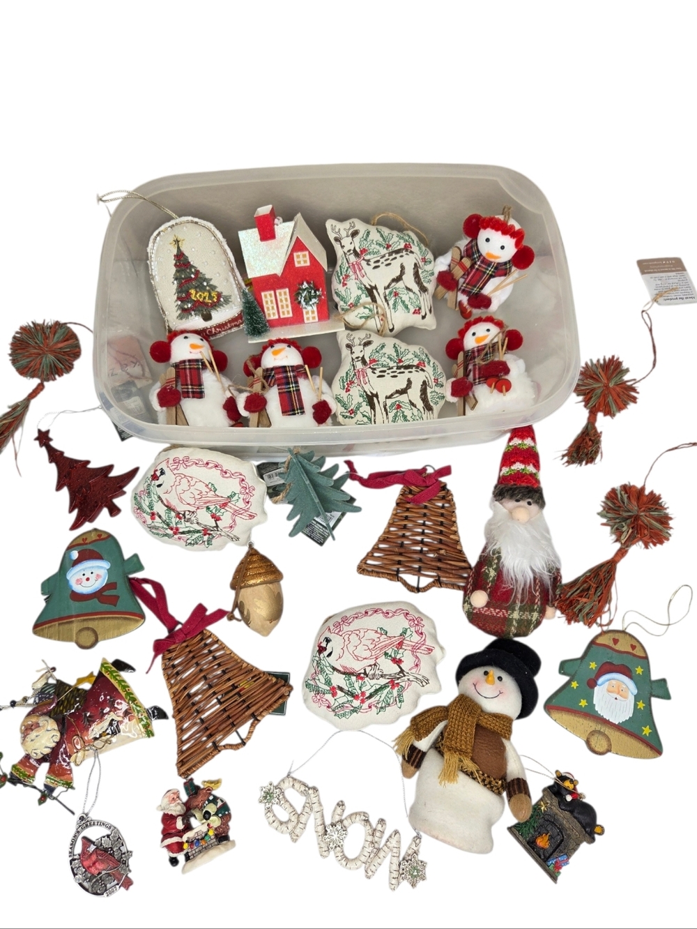 Holiday Rustic Woodsy Christmas Tree Ornaments Lot Red And White